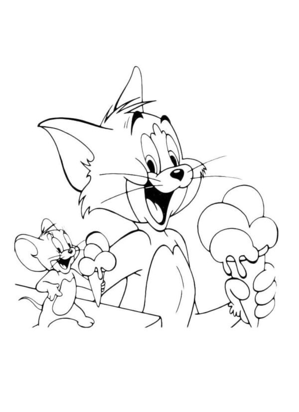 Tom i Jerry jedzą lody Kolorowanki do wydrukowania